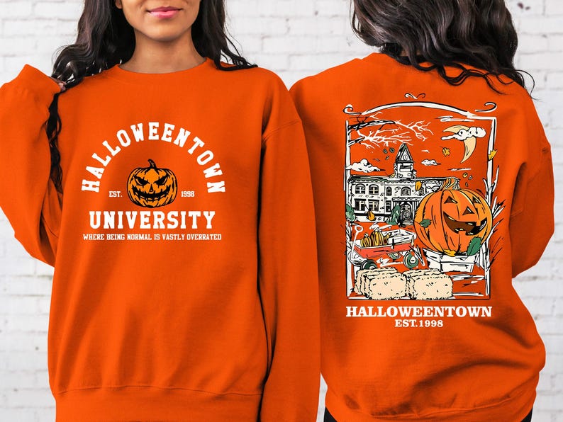 Halloweentown Est 1998 Back and Front Sweatshirt, Retro Halloween Town Crewneck Sweater Halloweentown University Halloween Fall Sweatshirt
