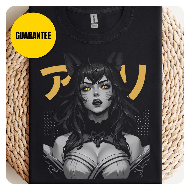 Japanese Style Ahri League of Legends Shirt KDA lol tee Shirt of Legends Apparel Monochrome Greyscale, Japanese Aesthetcic