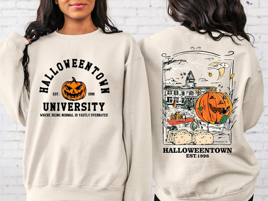 Halloweentown Est 1998 Back and Front Sweatshirt, Retro Halloween Town Crewneck Sweater Halloweentown University Halloween Fall Sweatshirt
