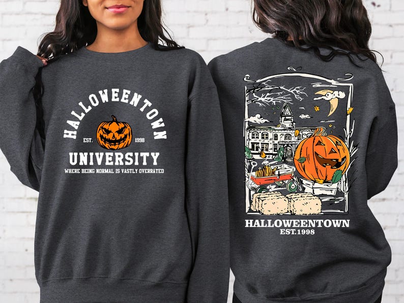 Halloweentown Est 1998 Back and Front Sweatshirt, Retro Halloween Town Crewneck Sweater Halloweentown University Halloween Fall Sweatshirt