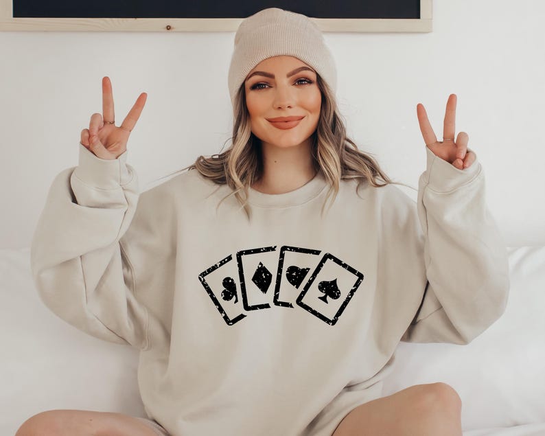 Playing Cards Sweatshirt, Unisex Card Game Sweater, Gamer Crewneck, Card Lover Sweatshirt, Deck of Cards, Poker Lover Gift