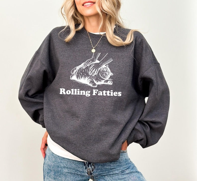 Rolling Fatties Cat T-Shirt, Funny Cat Graphic Shirt, Cat Lovers Gift, Unhinged Sweatshirt, Cat Lover Hoodie, Cute Cat Tee, Fat Cat Sweater