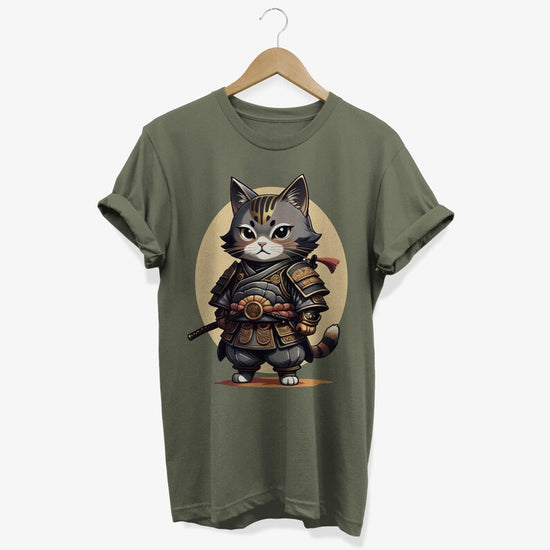 Kawaii Samurai Cat T-shirt | Japanese Kitten Warrior Graphic Tee | Anime Lovers Gifts