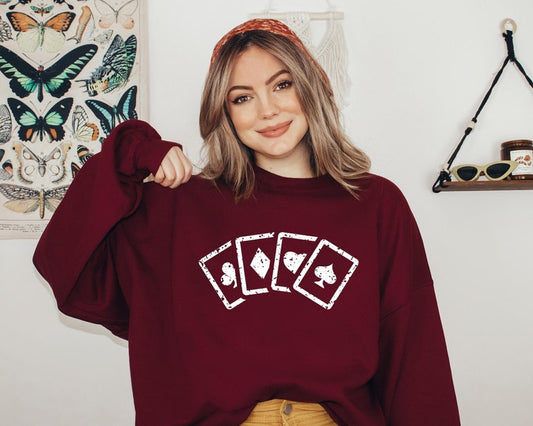 Playing Cards Sweatshirt, Unisex Card Game Sweater, Gamer Crewneck, Card Lover Sweatshirt, Deck of Cards, Poker Lover Gift