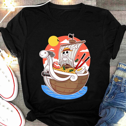 Ramen Luffy Anime Shirt, One Piece Ramen Noodles Shirt, Pirate King Manga Shirt, Asian Food Anime Gift, Straw Hat Pirates Ramen Japanese Tee