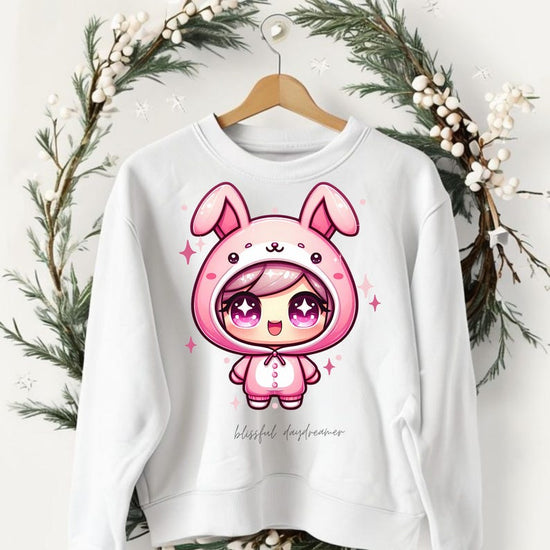Pink Chibi Doll, Kawaii Chibi, Bunny design, Chibi Sweatshirt, Cute Sweatshirt