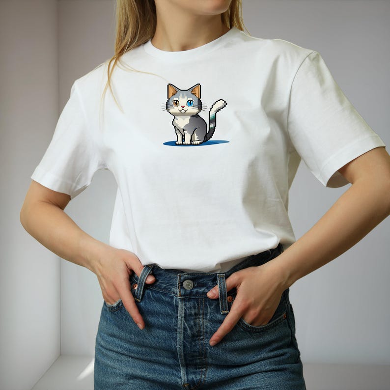 Anime Pixel Cat T-Shirt | Cute Kawaii Kitty Graphic Tee|Adorable Cartoon Feline Shirt|Japanese Anime Cat Art Tee|Whimsical Pet Lover T-Shirt