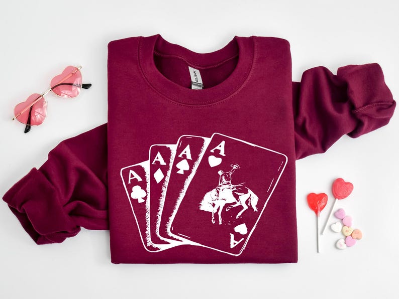 wboy Western Sweatshirt, Playing Card Sweatshirt, Poker Card Sweatshirt, Country Sweatshirt
