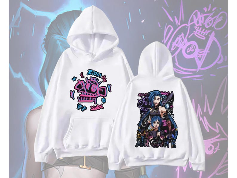 Jinx Lol Arcane Hoodie, League of Legends Cosplay, Graphic Streetwear Fashion, Gift for Game Lovers