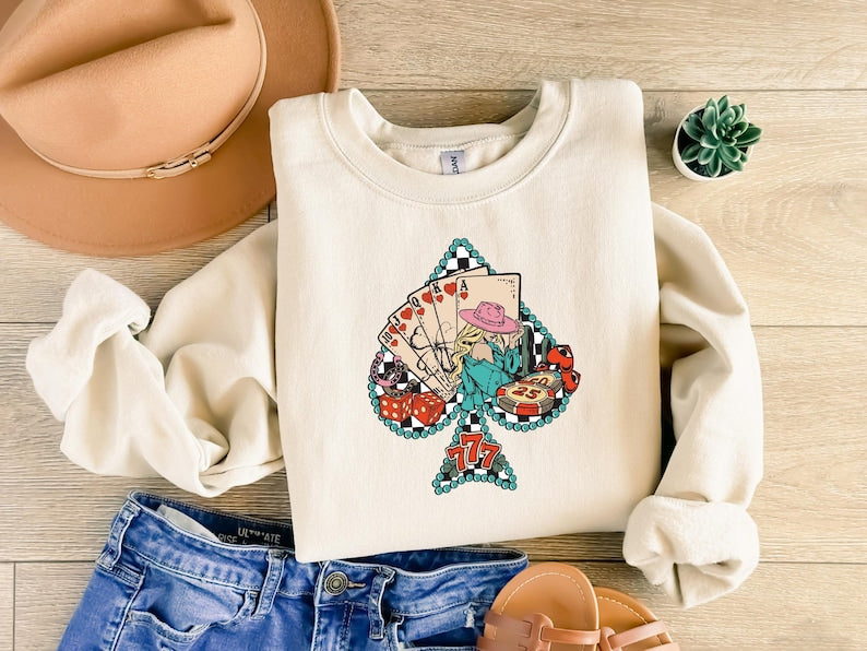 Ace Card Cowboy Sweatshirt, Cowboy Western Sweatshirt, Poker Card Sweatshirt, Playing Card Shirt, Card Shirt, Country Sweater, Gambler Gifts
