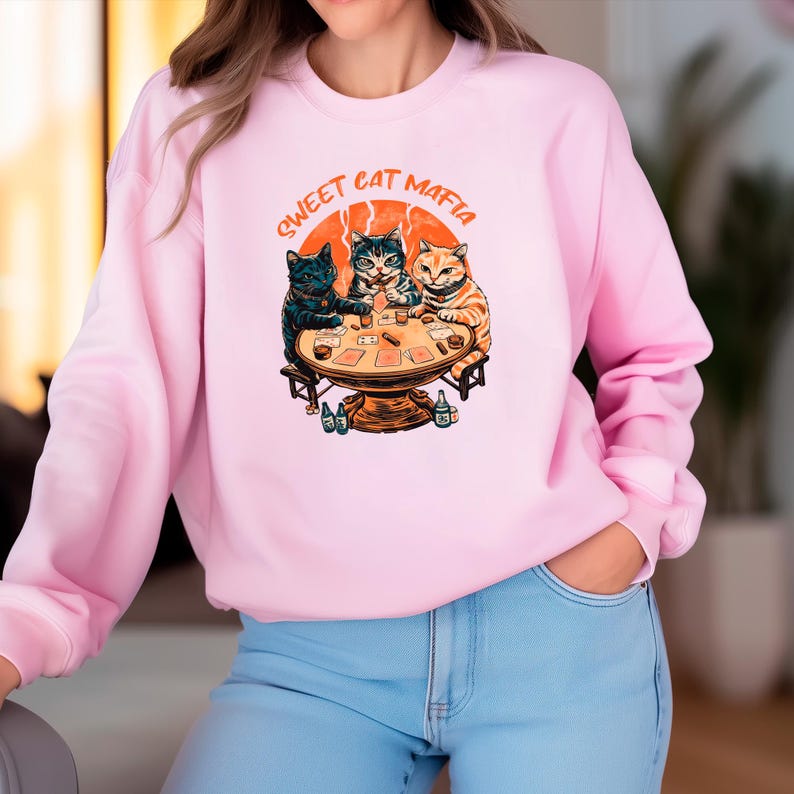 Mafia Cats Retro Poker Crewneck Sweatshirt