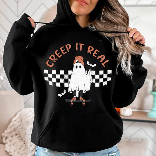 Halloween Hoodie, Creep it real hoodie, Cute ghost Halloween apparel, Vintage Ghost Halloween Shirt, Retro Fall Shirt, 2024 Halloween Hoodie