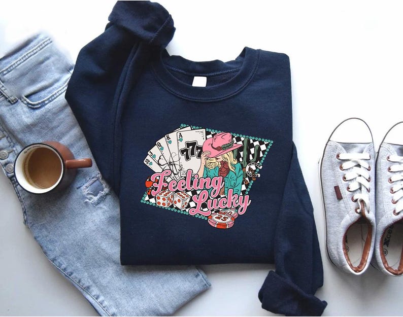 Y2K 90's Cowgirl Sweatshirt, Ace Card Cowboy Sweatshirt, Feeling Lucky Western Shirt, Poker Card Shirt, Country Girl Shirt,777 Tee for Women