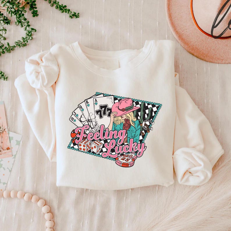 Y2K 90's Cowgirl Sweatshirt, Ace Card Cowboy Sweatshirt, Feeling Lucky Western Shirt, Poker Card Shirt, Country Girl Shirt,777 Tee for Women