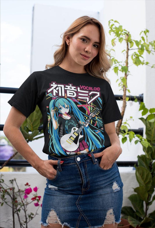 Hatsune Miku T-Shirt Anime Manga Shirt Anime Lovers Shirt Fire Style Anime Girl Kawaii Project Diva Vocaloid Shirt