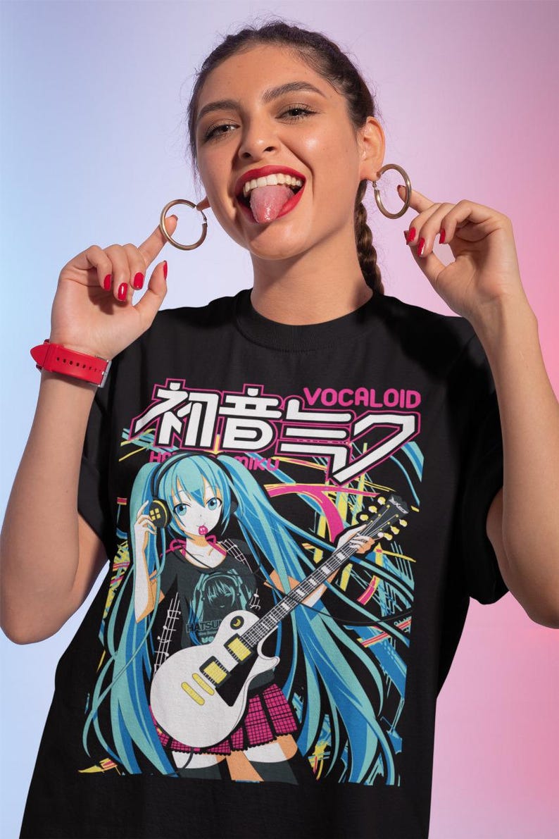 Hatsune Miku T-Shirt Anime Manga Shirt Anime Lovers Shirt Fire Style Anime Girl Kawaii Project Diva Vocaloid Shirt