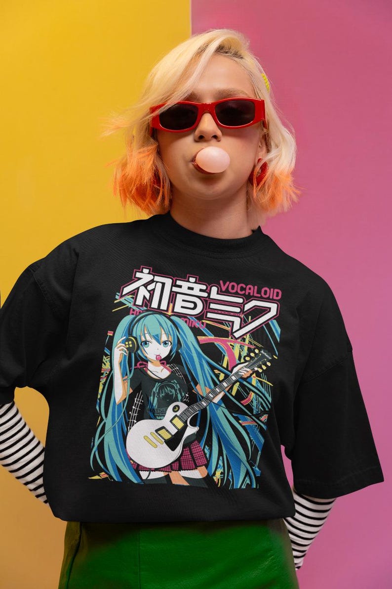 Hatsune Miku T-Shirt Anime Manga Shirt Anime Lovers Shirt Fire Style Anime Girl Kawaii Project Diva Vocaloid Shirt