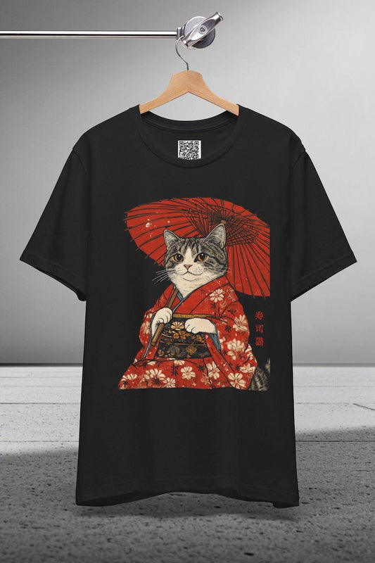 Geisha Cat Kimono Shirt, Japanese Aesthetic Tee, Edo-Period Art, Samurai Cat T-Shirt, Cute Anime Cat Apparel, Gift for Cat & Japan Lovers