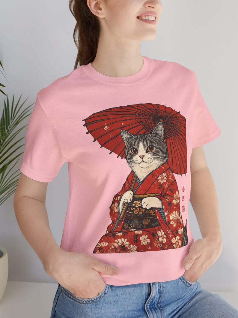 Geisha Cat Kimono Shirt, Japanese Aesthetic Tee, Edo-Period Art, Samurai Cat T-Shirt, Cute Anime Cat Apparel, Gift for Cat & Japan Lovers