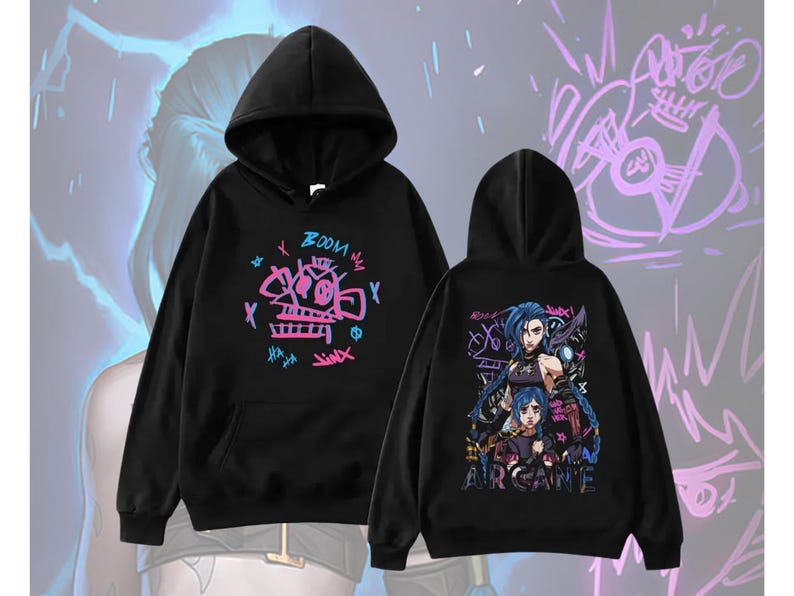 Jinx Lol Arcane Hoodie, League of Legends Cosplay, Graphic Streetwear Fashion, Gift for Game Lovers
