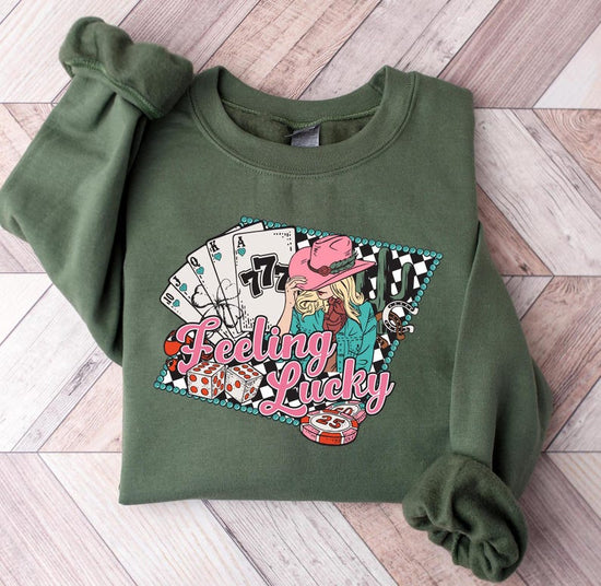 Y2K 90's Cowgirl Sweatshirt, Ace Card Cowboy Sweatshirt, Feeling Lucky Western Shirt, Poker Card Shirt, Country Girl Shirt,777 Tee for Women