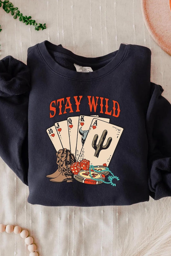 Stay Wild Playing Card Sweatshirt, Poker Card Themed Shirt, Ace Card Shirt, Y2K 90's Cowgirl Shirt, Country Girl Shirt,Casino Dealer