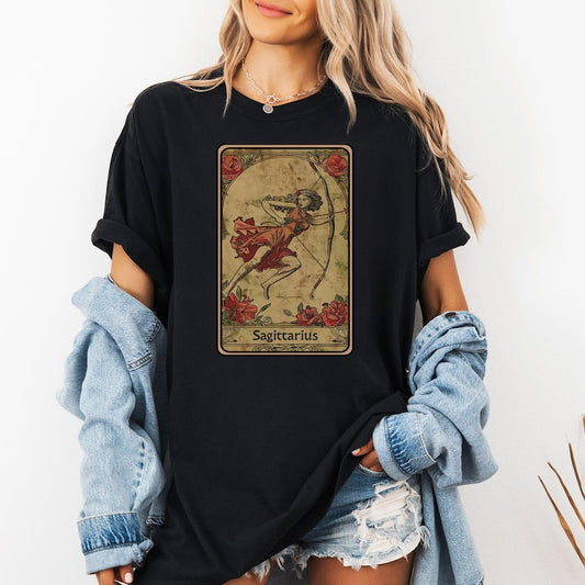 Sagittarius Tarot Card Design, Unique Astrology Graphic, Zodiac Archer Art, Vintage Style T-Shirt, Horoscope Theme T-Shirt
