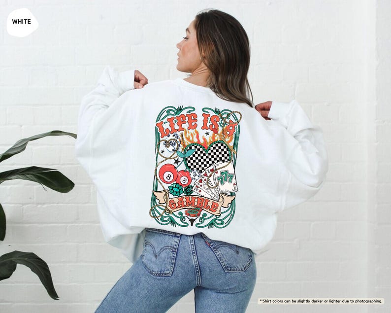 Life is a Gamble Sweatshirt, Poker Player Clothing, Playing Cards Sweater, Wild West Party,Western Cowgirl