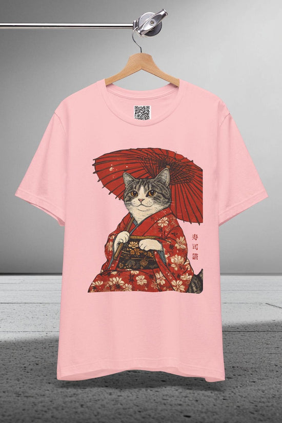 Geisha Cat Kimono Shirt, Japanese Aesthetic Tee, Edo-Period Art, Samurai Cat T-Shirt, Cute Anime Cat Apparel, Gift for Cat & Japan Lovers