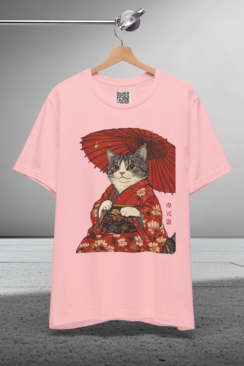 Geisha Cat Kimono Shirt, Japanese Aesthetic Tee, Edo-Period Art, Samurai Cat T-Shirt, Cute Anime Cat Apparel, Gift for Cat & Japan Lovers