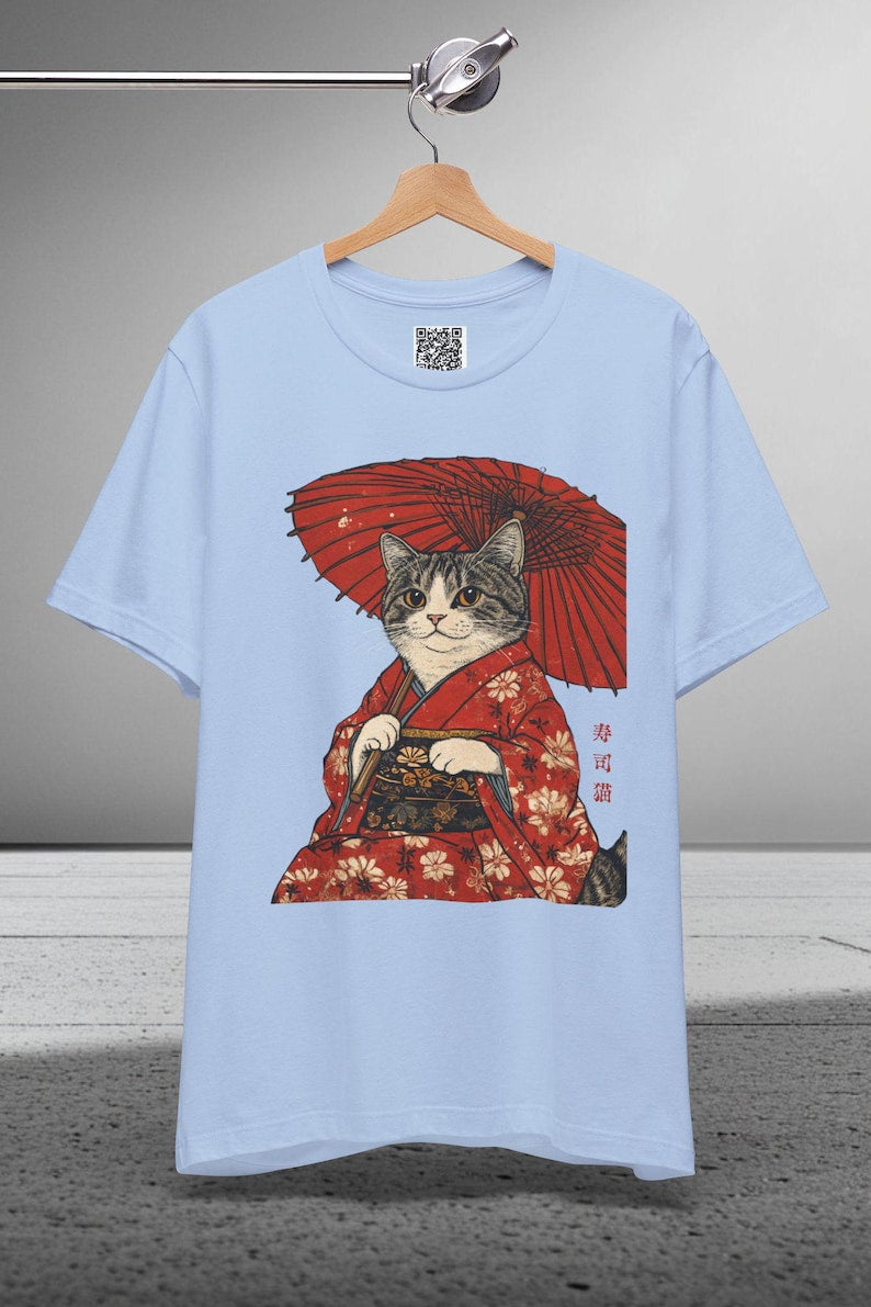 Geisha Cat Kimono Shirt, Japanese Aesthetic Tee, Edo-Period Art, Samurai Cat T-Shirt, Cute Anime Cat Apparel, Gift for Cat & Japan Lovers