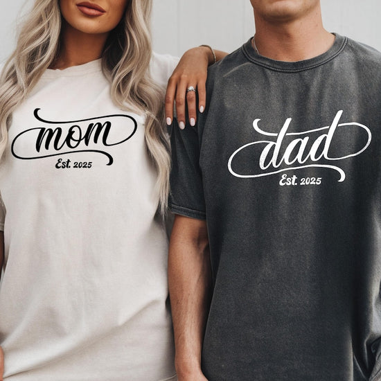 Custom Comfort Colors, Mom and Dad Shirts, Mama Shirt, Dada Shirt, Dad to be, Mom to be, Gift For Mom and Dad, Pregnancy Announcement Shirt, Couple