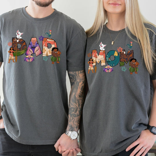 Moana Mom And Dad T-Shirt, Disney Couples Shirt, Maui Dad Shirt, Moana Mom Shirt, Disney Princes Mom Shirt, Mom And Dad Matching T-shirts
