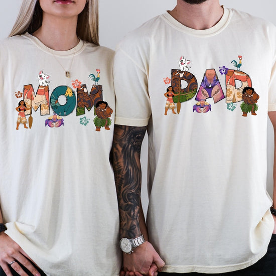 Moana Mom And Dad T-Shirt, Disney Couples Shirt, Maui Dad Shirt, Moana Mom Shirt, Disney Princes Mom Shirt, Mom And Dad Matching T-shirts