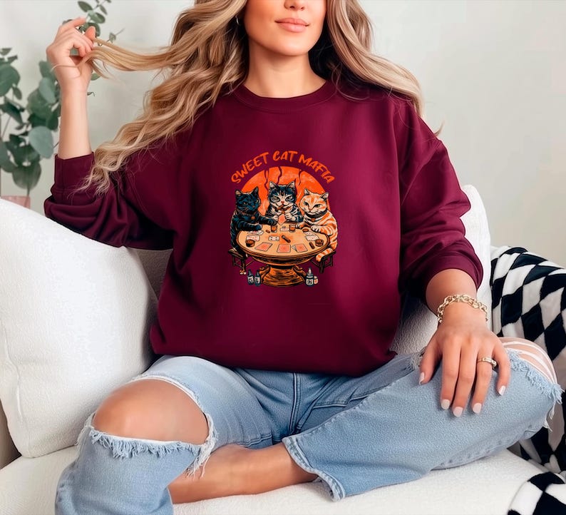 Mafia Cats Retro Poker Crewneck Sweatshirt