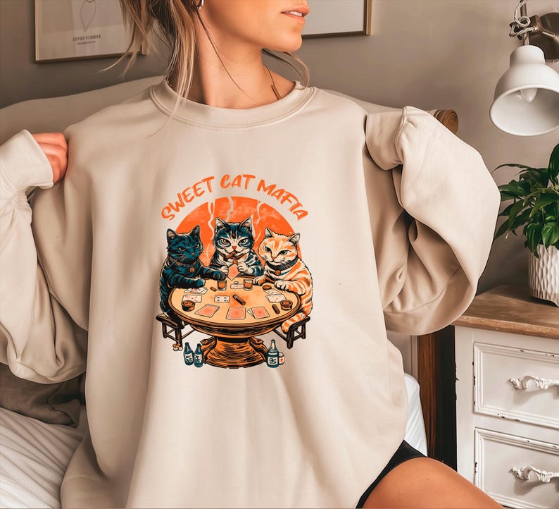 Mafia Cats Retro Poker Crewneck Sweatshirt