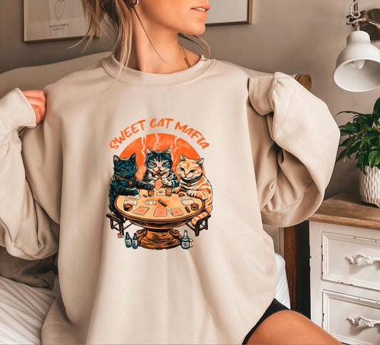 Mafia Cats Retro Poker Crewneck Sweatshirt