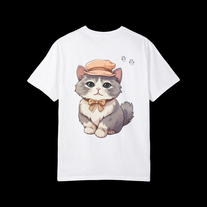 Cute Cat Graphic T-Shirt – Kawaii Anime Style Kitty Tee – Unisex White Shirt – Aesthetic Chibi Cat Top – Gift for Cat Lovers