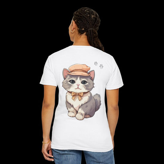 Cute Cat Graphic T-Shirt – Kawaii Anime Style Kitty Tee – Unisex White Shirt – Aesthetic Chibi Cat Top – Gift for Cat Lovers