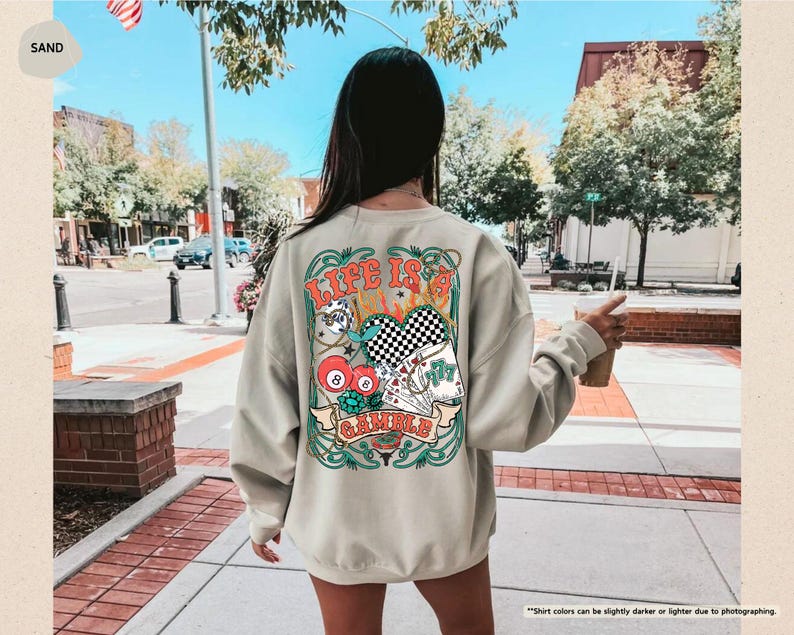 Life is a Gamble Sweatshirt, Poker Player Clothing, Playing Cards Sweater, Wild West Party,Western Cowgirl