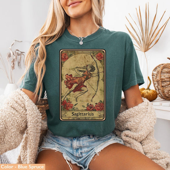 Sagittarius Tarot Card Design, Unique Astrology Graphic, Zodiac Archer Art, Vintage Style T-Shirt, Horoscope Theme T-Shirt