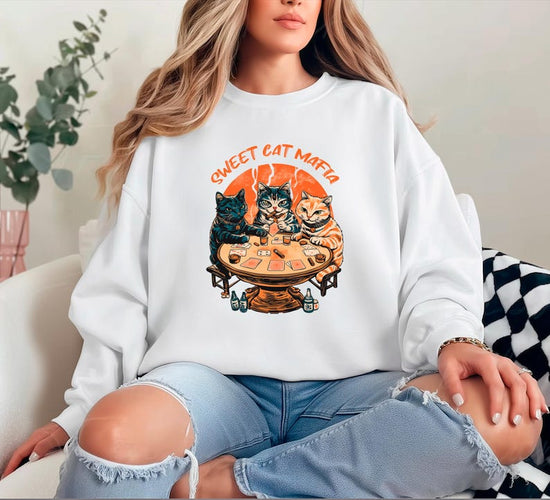 Mafia Cats Retro Poker Crewneck Sweatshirt