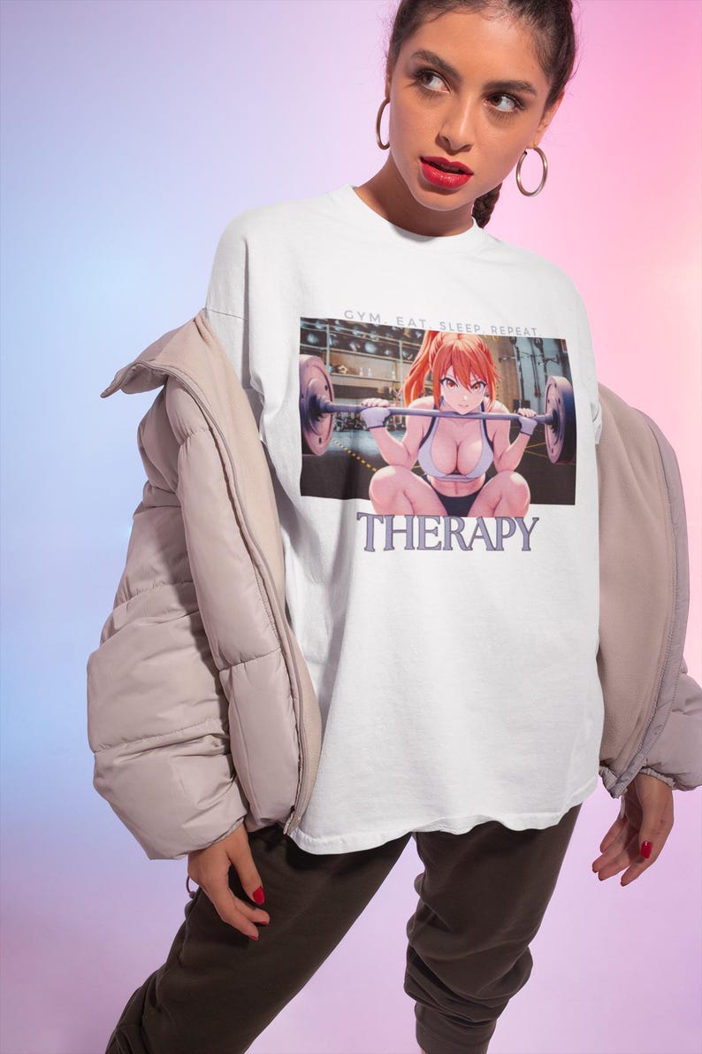Gym Therapy Unisex Cotton Crew Tee, Workout Shirt, Fitness Apparel, Men's and Women's Tee, Anime Graphic Tee, Casual Workout Wear