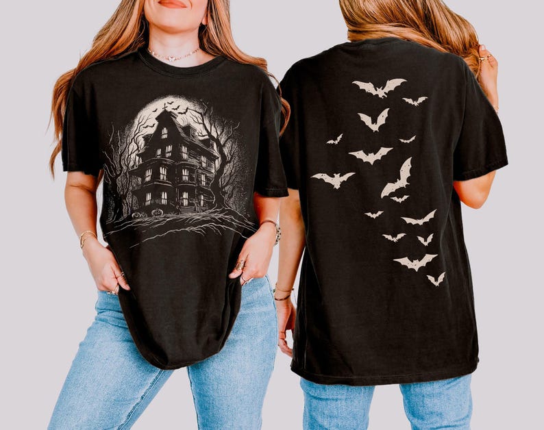 Vintage Haunted House Shirt, vintage Spooky Season Shirt, Halloween Gift, Vintage Halloween shirt, Vintage Halloween, Bats T-shirt