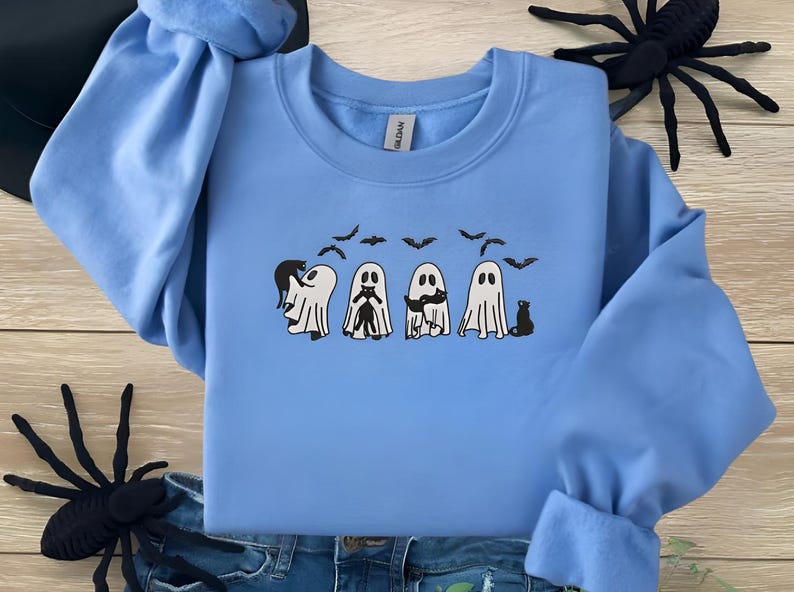 Halloween Sweatshirt-Ghost Sweatshirt-Halloween Embroidered Sweatshirt-Halloween Shirt-Halloween Sweater-Witch Shirt-Fall Sweatshirt-G3