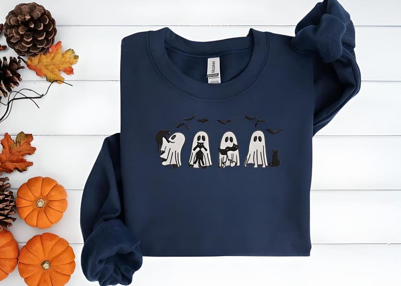 Halloween Sweatshirt-Ghost Sweatshirt-Halloween Embroidered Sweatshirt-Halloween Shirt-Halloween Sweater-Witch Shirt-Fall Sweatshirt-G3