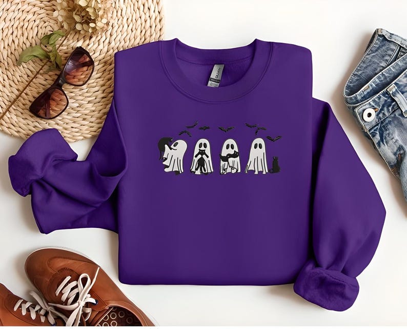 Halloween Sweatshirt-Ghost Sweatshirt-Halloween Embroidered Sweatshirt-Halloween Shirt-Halloween Sweater-Witch Shirt-Fall Sweatshirt-G3