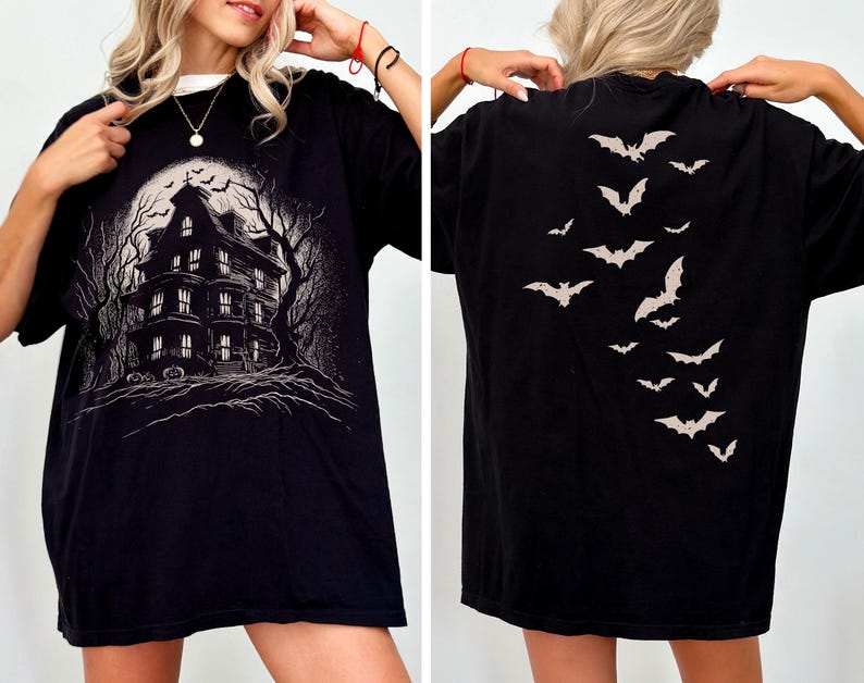 Vintage Haunted House Shirt, vintage Spooky Season Shirt, Halloween Gift, Vintage Halloween shirt, Vintage Halloween, Bats T-shirt