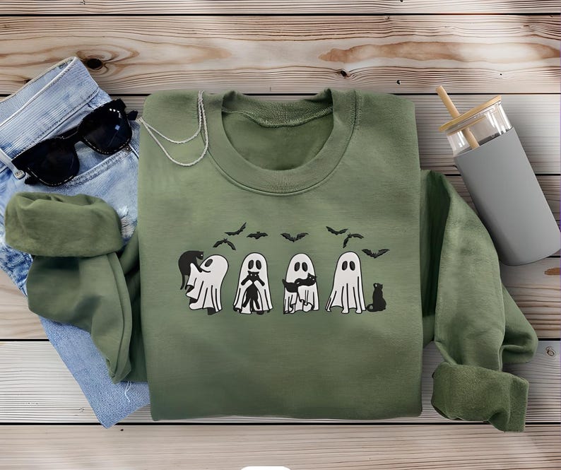 Halloween Sweatshirt-Ghost Sweatshirt-Halloween Embroidered Sweatshirt-Halloween Shirt-Halloween Sweater-Witch Shirt-Fall Sweatshirt-G3