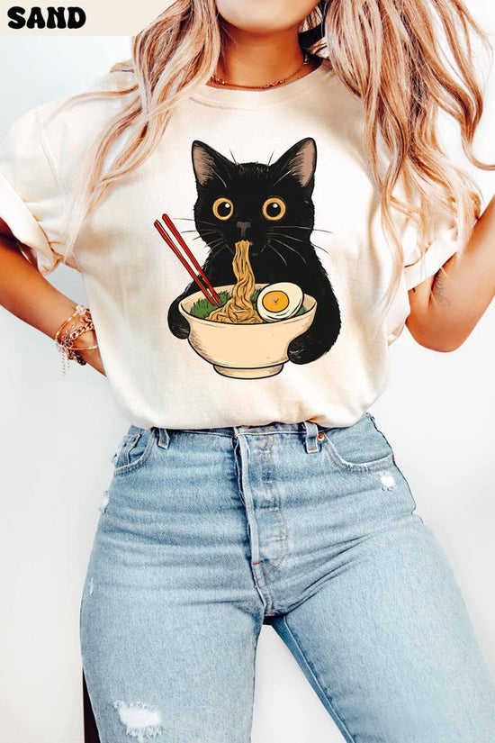 Noodle Cat Shirt, Ramen Eating Cat Shirt, Foodie Lover Shirts, Black Cat Noodle Shirt, Retro Cat Tee, Cat Owner Gift, Black Cat Shirt